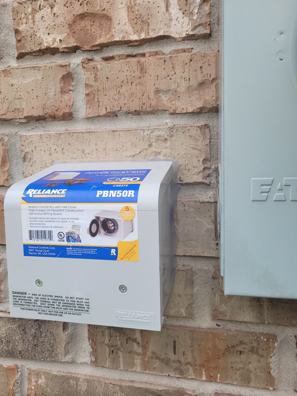 Generator inlet box with product specifications