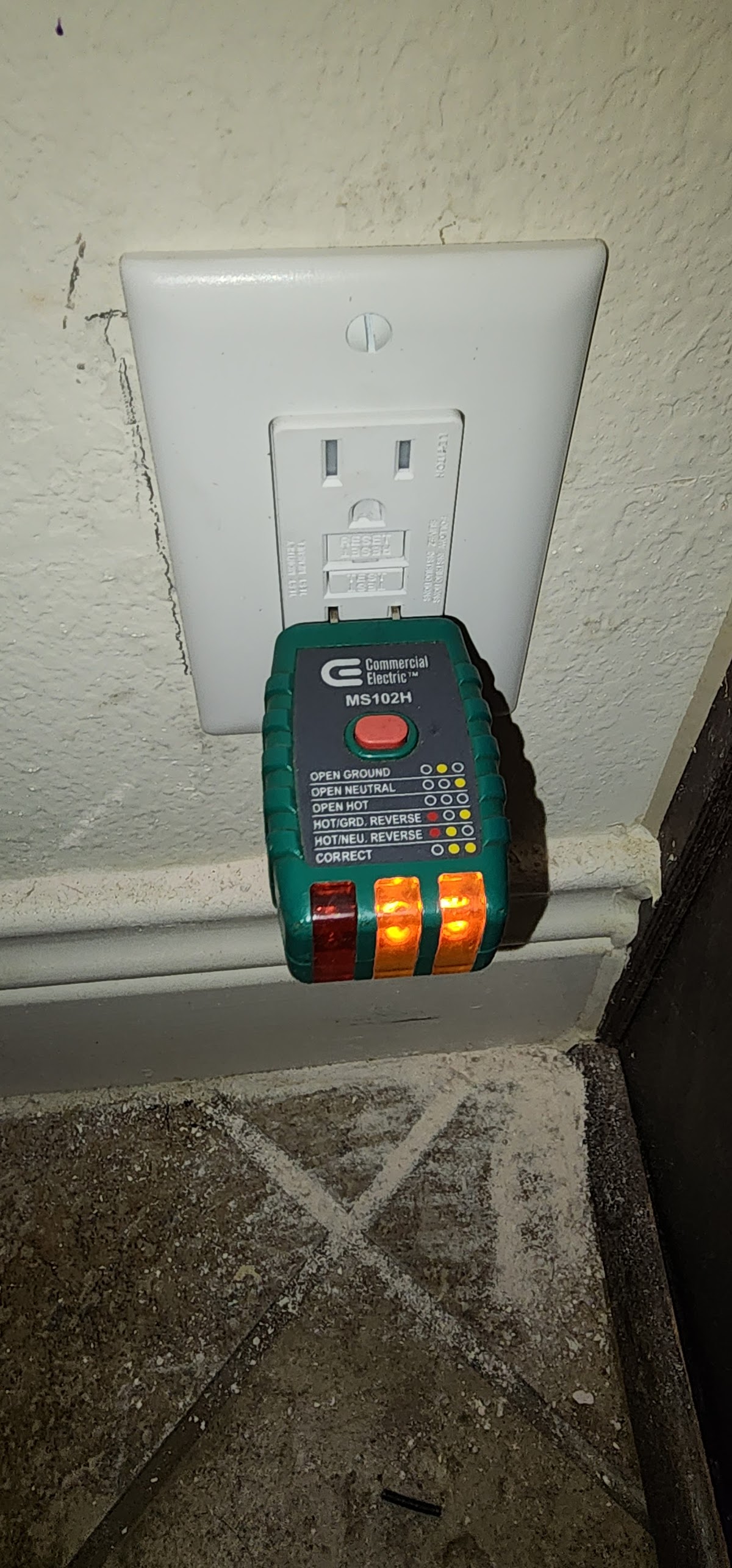 Professional outlet testing with Commercial Electric tester